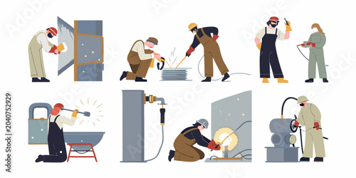 Tableau sur toile Industrial Workers Illustration Vector Style With Multiple Figures