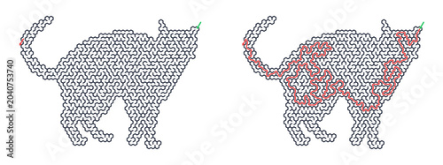 Bild auf Leinwand Cat outline with pattern design in grey and red colors