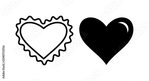 Black heart-shaped symbol with jagged lightning bolt through it, isolated on white background