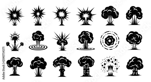 Tableau sur toile Explosion Icons Set: Blast, Boom, Burst, Detonation, Blast Wave, Mushroom Cloud