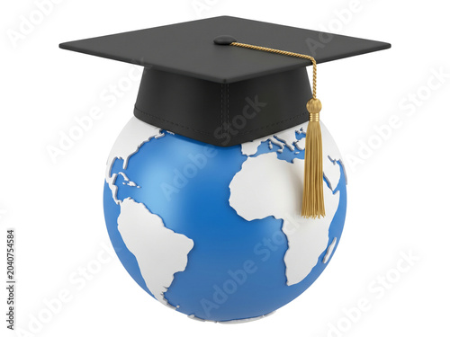 Global Education Concept with Graduation Cap on Planet Earth