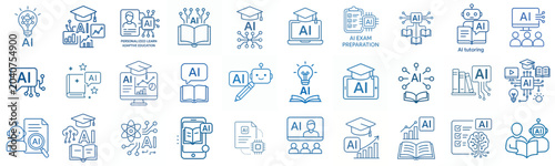 Line art vector icon AI in education (smart learning) in blue color