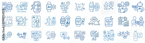 Line art vector icon AI fitness tracking blue color