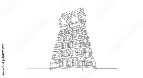 Canvastavla Indian Temple Tower Line Art - Traditional Architecture Illustration