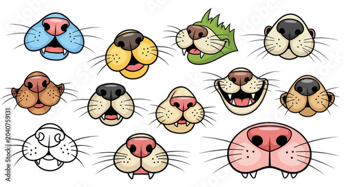 Canvas Print Funny Cartoon Animal Noses and Mouths Collection - Diverse Characters
