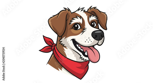 Foto Happy Jack Russell Terrier Dog Wearing Red Bandana, Cartoon Style