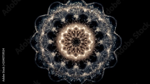 Microscopic view of a glowing microorganism on a black background with detailed structure