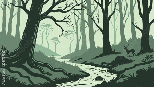 Foto Nature landscape vector illustrations set featuring tropical jungle foliage, und