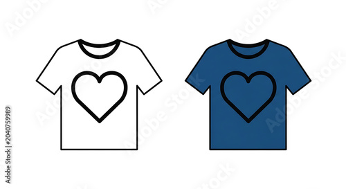 Blue t-shirts with heart-shaped cutouts on white background