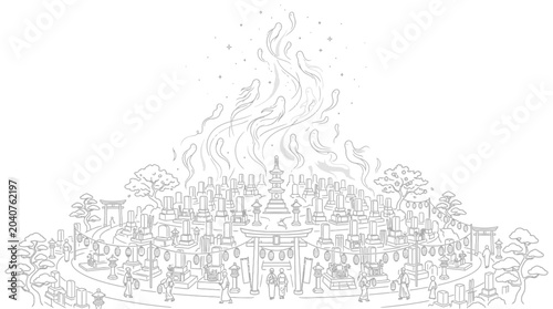 Photos Burning cityscape with flames rising high.