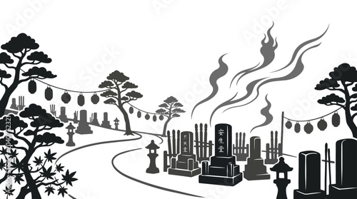 фотографія Black and white graveyard silhouette scene.