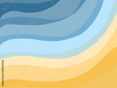 Schilderij op canvas minimalist abstract vector background featuring flowing, layered wavy shapes that mimic a top-down aerial view of a tropical sea and sandy beach coast