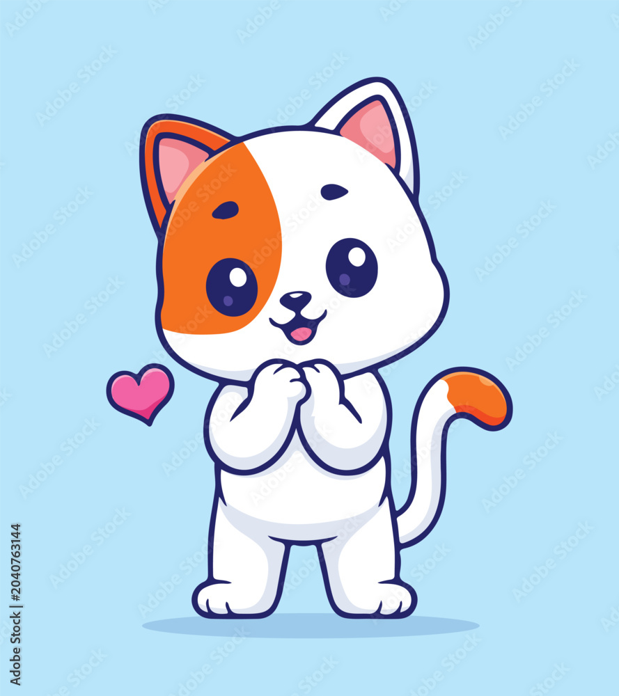 Obraz premium Cute chibi cats in various poses illustration meow, cat, nature, sign, holiday, lovely, hand, trendy, design, gesture, korean, heart, symbol, greeting, love, illustration, romantic, isolated, 