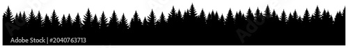 Konstfotografi Pine forest treeline panoramic horizon border black silhouette vector illustrati