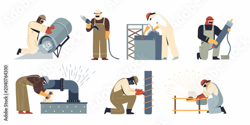 Fotografi Industrial Workers Illustration Vector Style Depicting Multiple Tradespeople