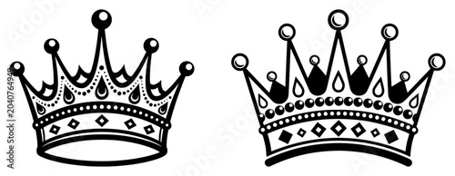 Bilde på lerret Ornate royal crowns for king and queen in detailed silhouette style