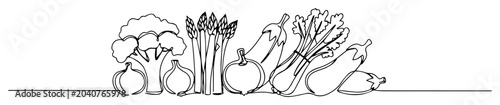 Fotografija Fresh organic vegetables assortment in continuous line art style