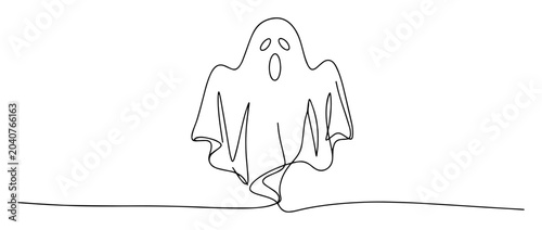 Canvastavla Spooky flying ghost character for halloween in continuous line art style
