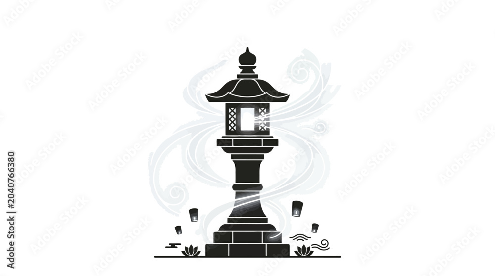 Fototapeta premium Traditional Asian Stone Lantern Tower.