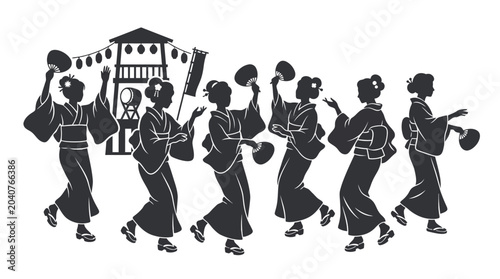 Cuadro en lienzo People walking in traditional Japanese clothing.