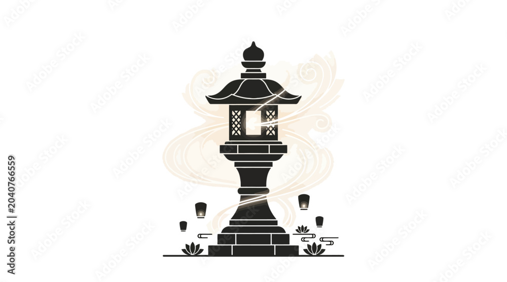 Fototapeta premium Black and white Asian style pagoda.