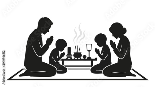 Fotografia Family in prayer together at home.