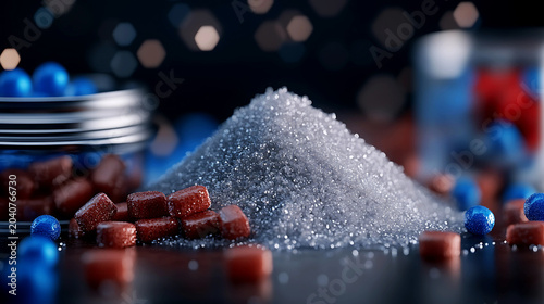 Sugar Crystals with Fresh Berries – Sweetness, Nutrition and Healthy Lifestyle Balance Concept
