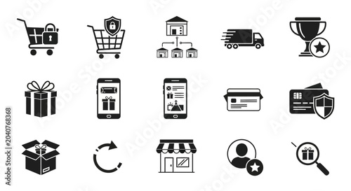 E-commerce and online shopping vector icon set