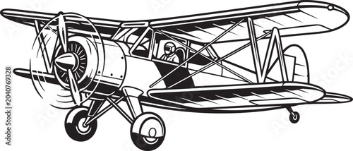 Quadro su tela ​Vintage biplane aircraft vector illustration