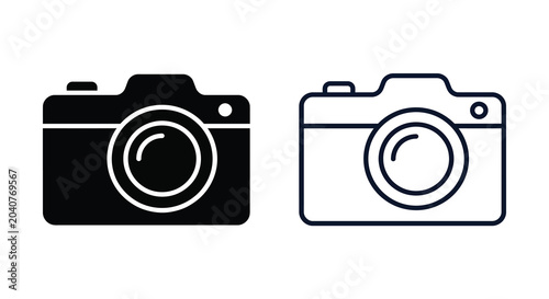 Фотография Camera Silhouette Icons Black And White Line Art Style