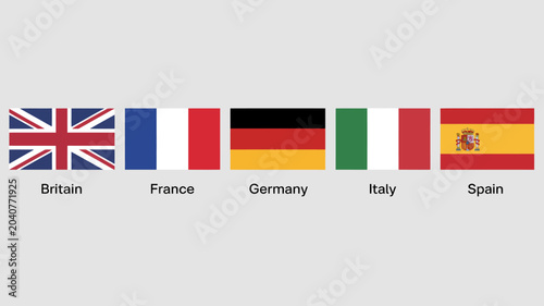 Foto five national flags vector illustration britain france germany italy spain flag