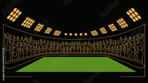 Canvastavla stadium outline with glowing lights vector illustration minimal architecture spo