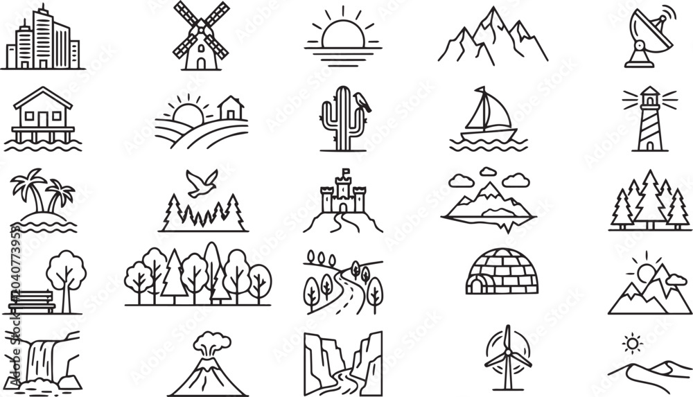 Fototapeta premium Vector Icon Set Featuring Symbols from Different Countries