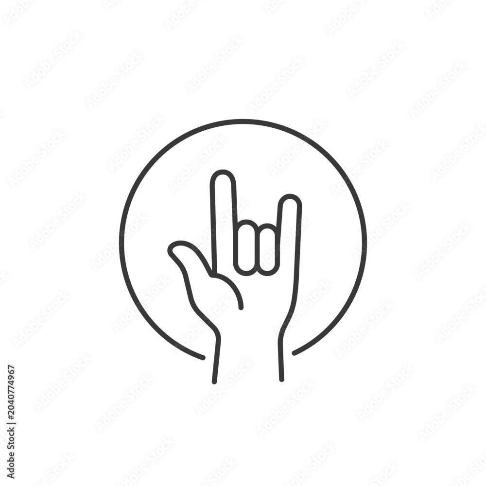 Obraz premium Metal hand gesture logo icon symbolizing rock, heavy metal culture, and enthusiasm, perfect for branding visuals, communication design, and expressive gesture projects.
