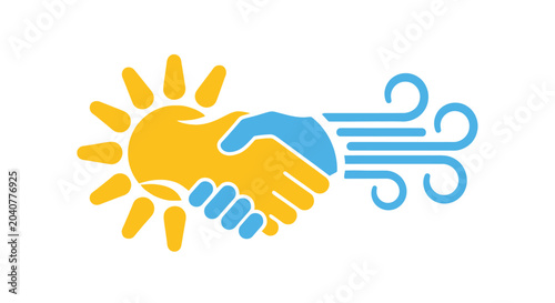 Handshake with sun and wind.