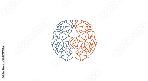 Schilderij op canvas Human brain icon with neural network lines on white background
