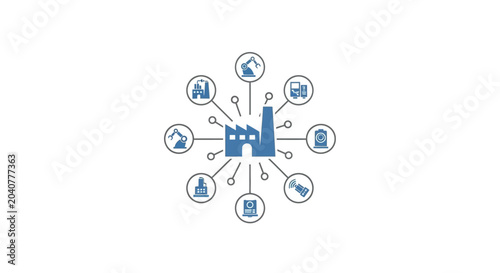 Industrial automation and smart factory network icons on white