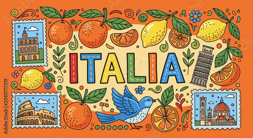Italy Travel Tourism Postcard Design.