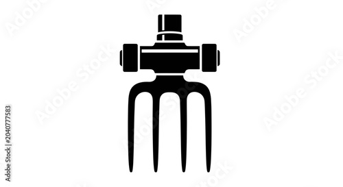 Tableau sur toile Black silhouette of a garden fork with a crossbar on a white background