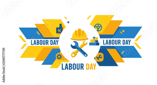 Fotografie Labour Day Celebration with Tools and Hard Hat - Festive Banner Design