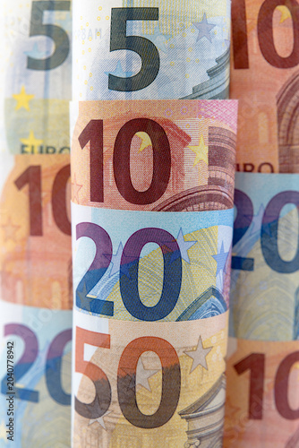 фотографія 5, 10, 20, 50 Euro. Low denomination banknotes.