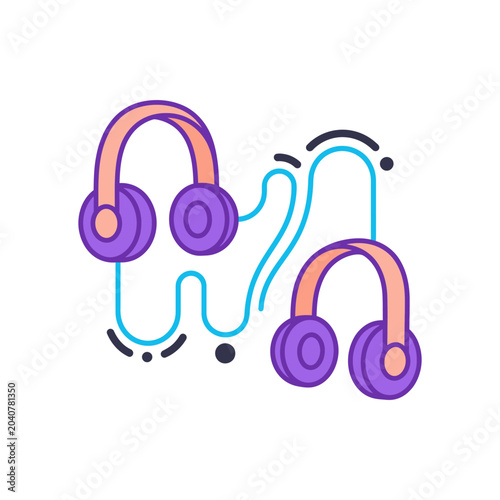 Connected headphones sharing audio music wirelessly for paired listening experience