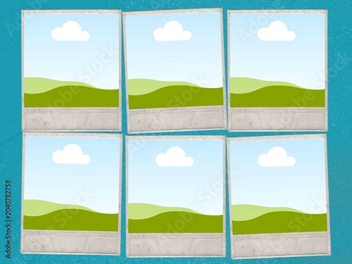 Vintage Polaroid Photo Frame Set on Blue Background