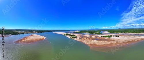 Spectacular aerial panorama of Burdekin River near Ayr Queensland Australia