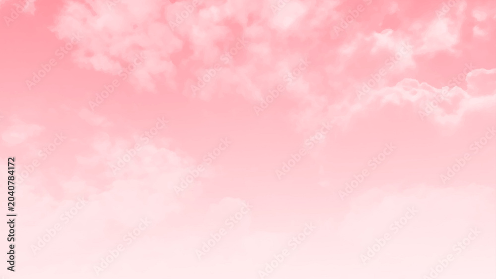 Naklejka premium Clouds and pink sky. Cirrus and cumulus clouds on pink sky background.