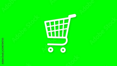 Simple white outline shopping cart icon on vibrant green screen background ideal for digital e commerce
