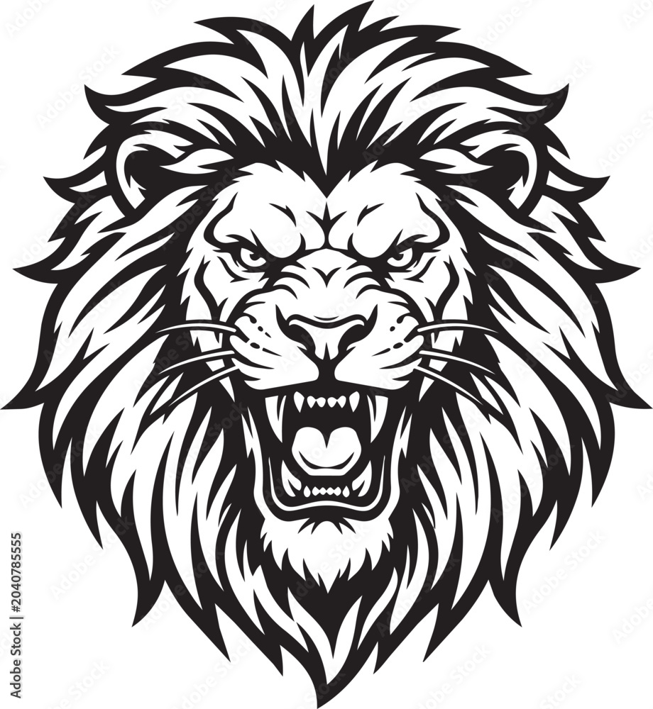 Fototapeta premium Roaring Lion Head Mascot Vector Illustration - Fierce Lion Face Logo Art