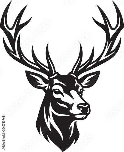 Stag Deer Head Vector Illustration with Large Pointed Antlers