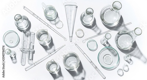 Laboratory glassware and scientific equipment.