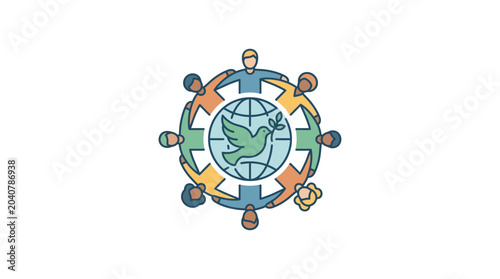 Foto Diverse people united for global peace and harmony with dove symbol